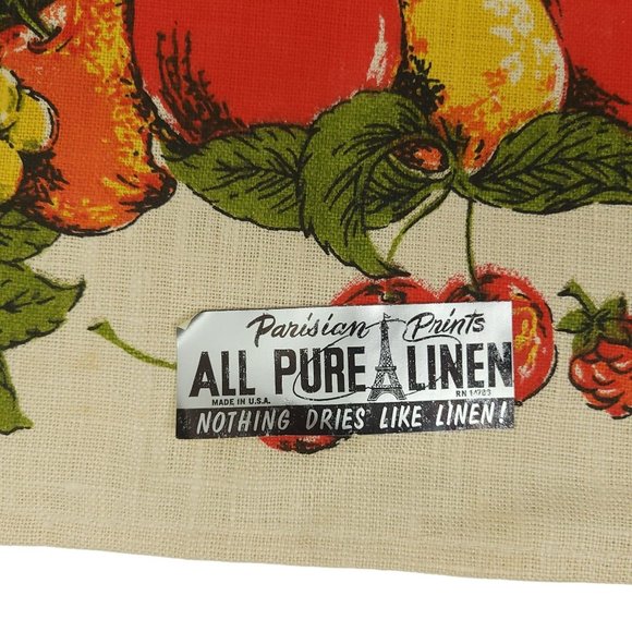 Parisian Prints Tea Towel Fruit Grapes Pears Apples All Pure Linen NOS USA Made - Picture 5 of 7